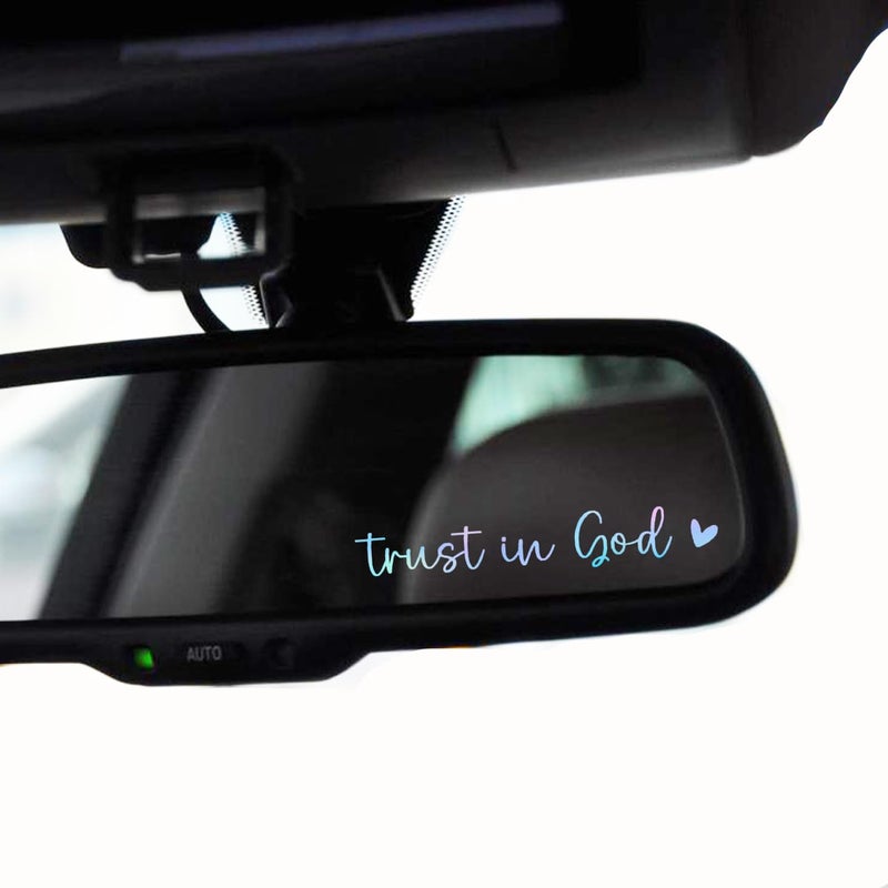 WCDHOR 2 x Trust In God Rearview Mirror Decal Water Bottle Stickers Affirmation Reminder Sticker Laptop Bumper Sticker Tumbler Vinyl Sticker Car Mirror Decal New Car Decor (Trust In God, Holographic Opal) - Image 1